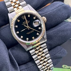 Rolex Datejust Gents Watch 16233 Box Papers Factory Black Diamond (1075)