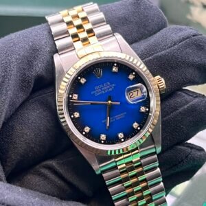 Rolex Datejust Gents Watch 16233 Box Papers Factory Blue Vignette Diamond (1262)