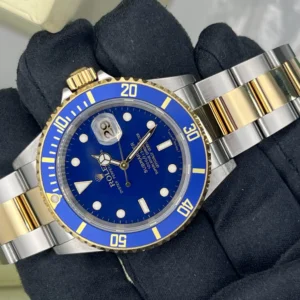 Rolex Submariner Date 16613 40mm Blue 18k Gold 2006 Box & Papers (1566)